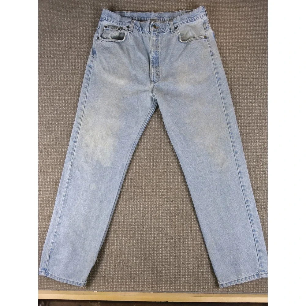 Lot of 2 VTG Distressed Carhartt Relaxed Fit Denim Jeans Light Wash Workwear